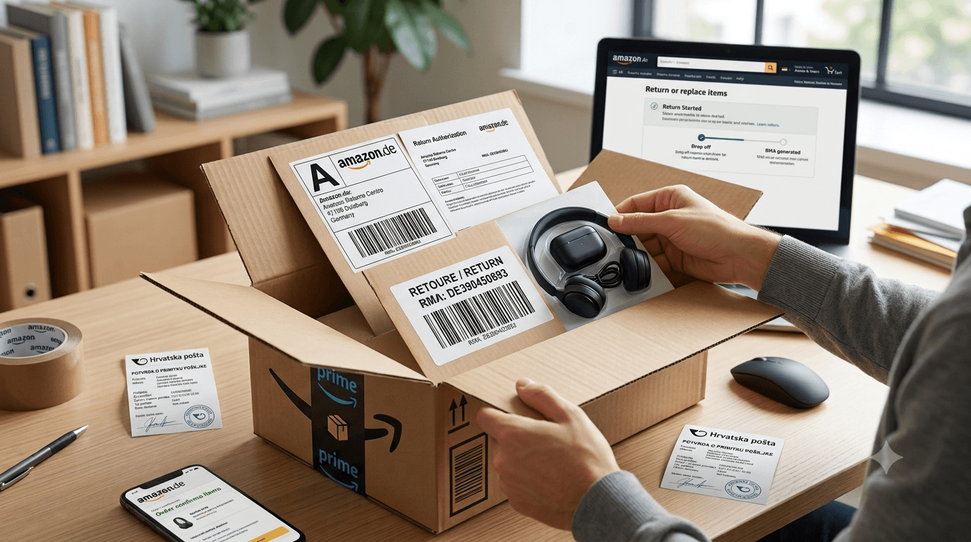 Kako brezplačno vrniti blago na Amazon.de iz Slovenije