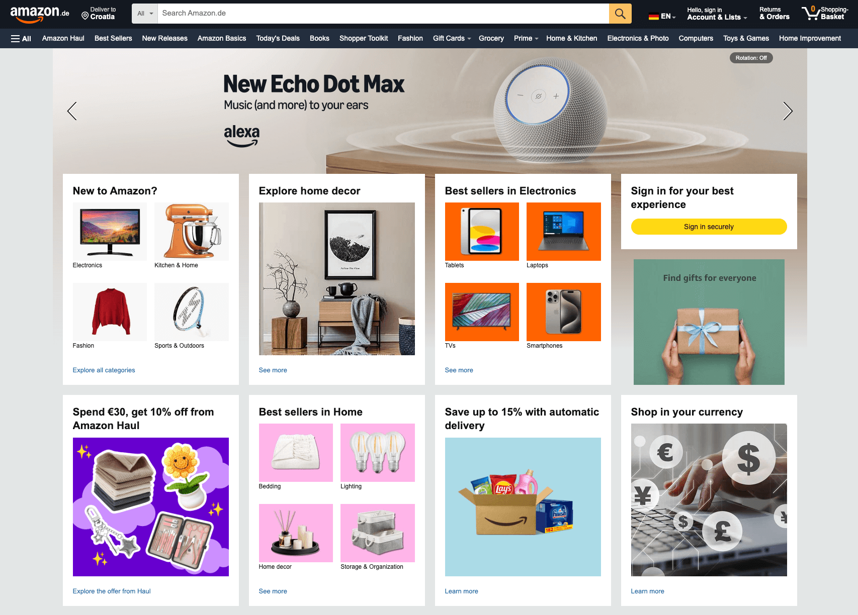 Amazon.de početna stranica – kako naručiti na Amazonu iz Hrvatske